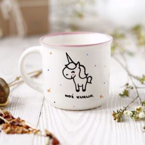 Kubek z Niegrzecznym Jednorożcem Noż Kur*a - różowy