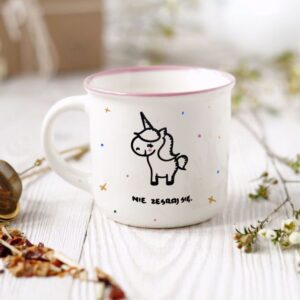 Kubek z Niegrzecznym Jednorożcem Nie Zesraj się - różowy